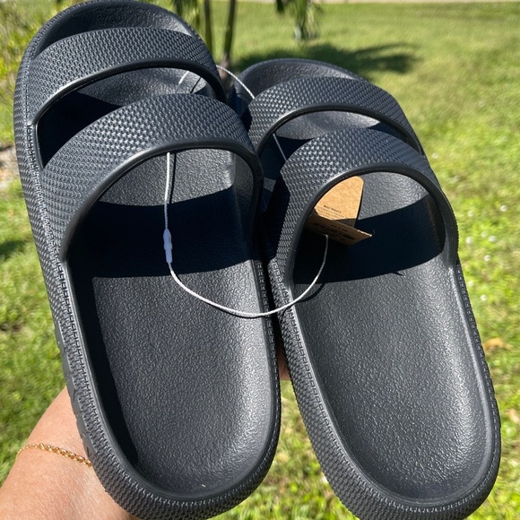 PINK Victoria Secret Double Strap Pillow Slides In Pure Black Medium 7/8 - Picture 3 of 11